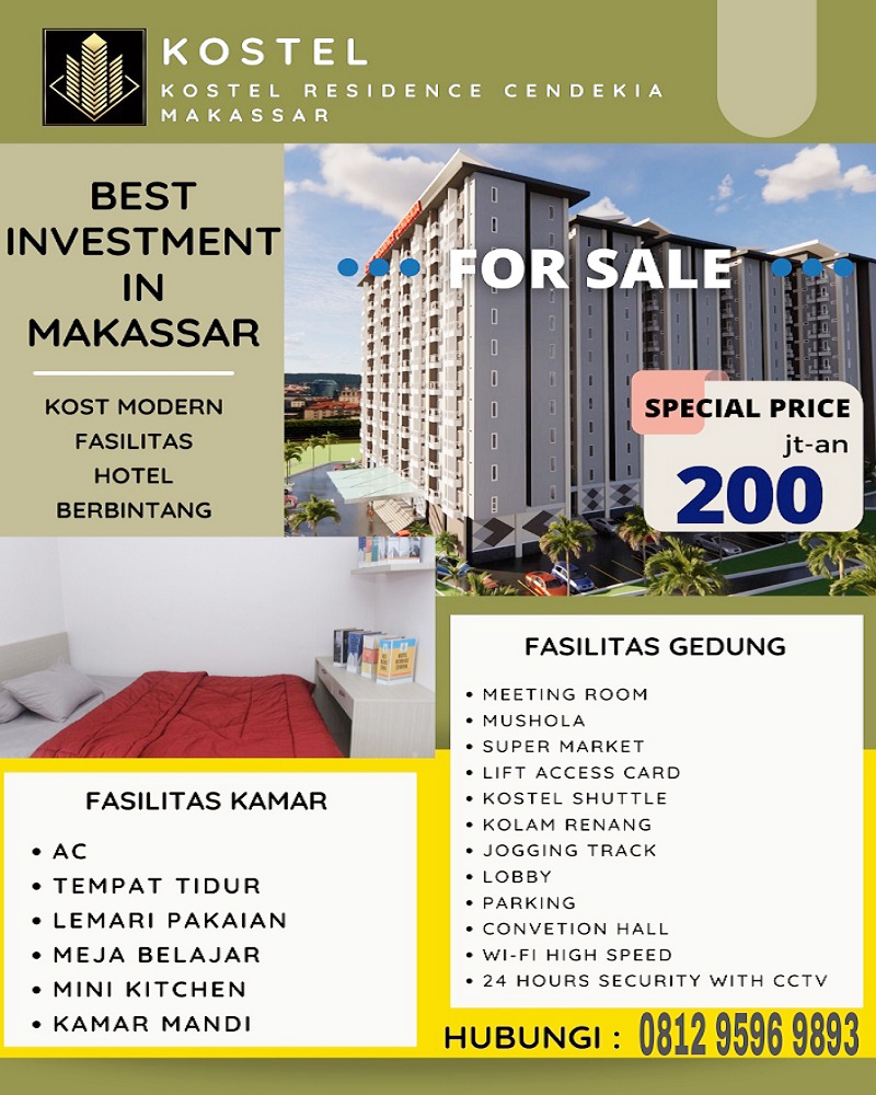 Dijual Kost2an Modern Exclusive Murah Full Furnished Dekat Kampus UNHAS
